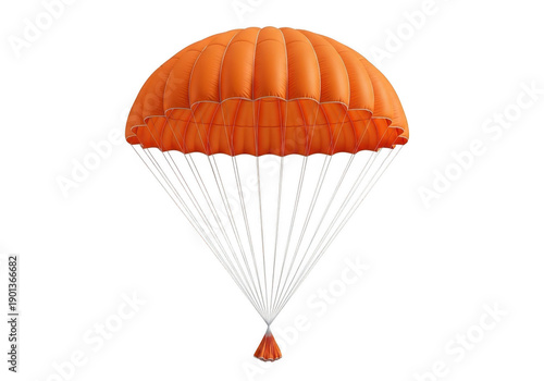 Bright orange parachute isolated on transparent background
