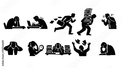 Deadline Stress Office Worker Silhouette Pressure Scene Pack