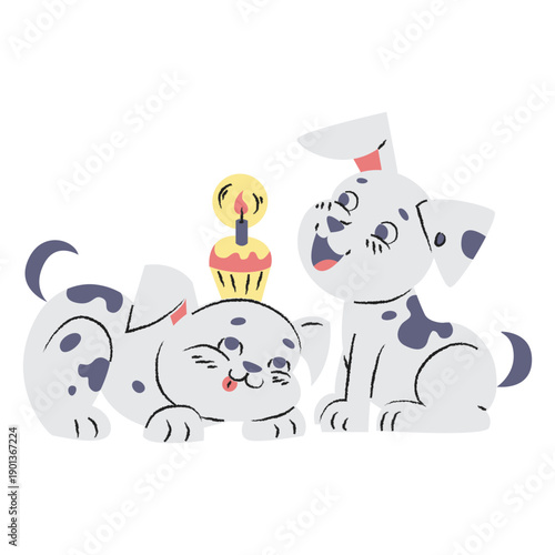 Cute dalmatians puppies birthday hand drawn