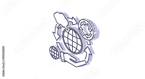 Cartoon globe with smiling face and accessories.