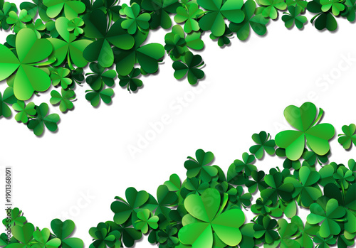 Saint Patricks day background with sprayed green clover leaves o