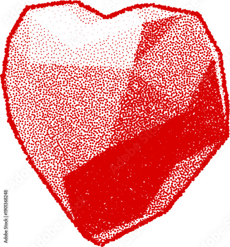 Red geometric 3d stipple dotwork heart symbol in retro technique on transparent background