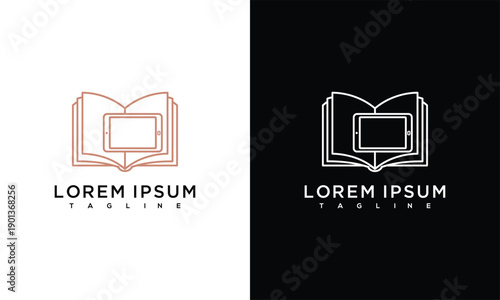Digital Learning Book Logo Online Education Technology Icon E-Learning Concept Symbol.
