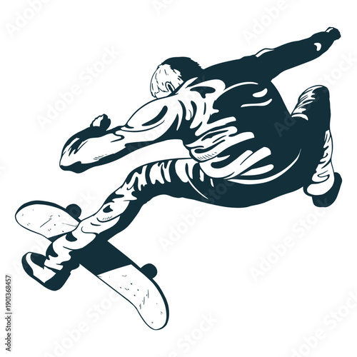 Skater tricks character black and white