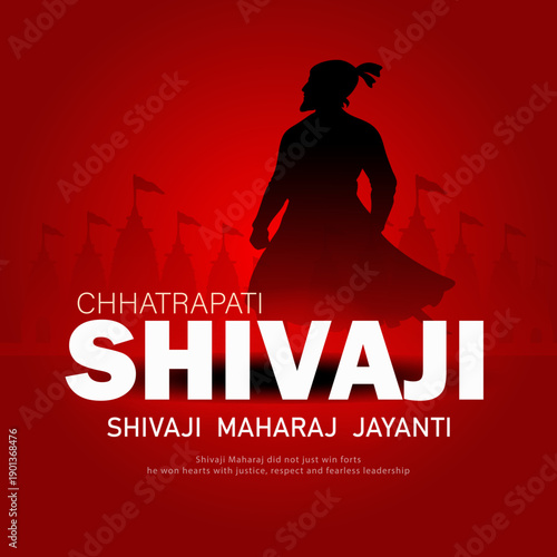 Chhatrapati Shivaji Maharaj Jayanti Silhouette Vector Illustration on Red Background