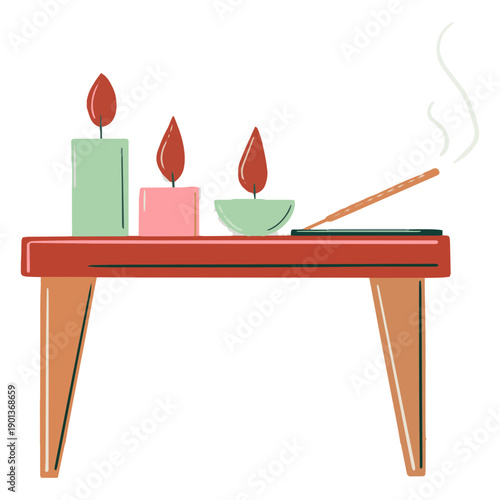 Wooden table candles hand drawn