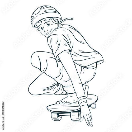 Male skater character hand drawn