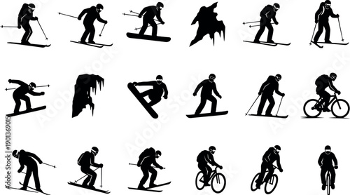 Collection of people engaging in various sports isolated on transparent background