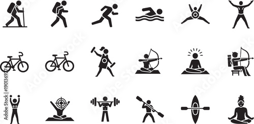 Black silhouettes of people engaging in various sports isolated on transparent background