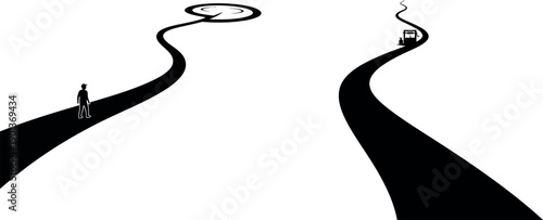 A person standing on a winding road isolated on transparent background