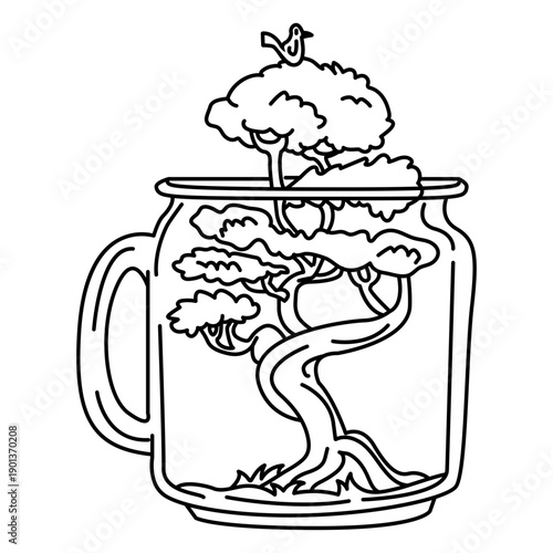 Mason jar art bonsai tree stroke
