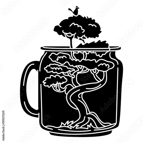 Mason jar art bonsai tree black