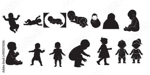 Collection of diverse human silhouettes in various poses and outfits