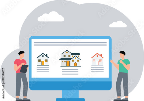 Property booking,Kit with collage elements of houses in halftone style