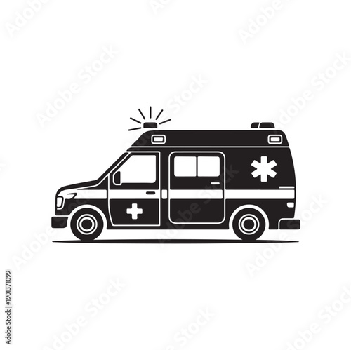 Ambulance Emergency Vehicle Icon Vector in Black and White