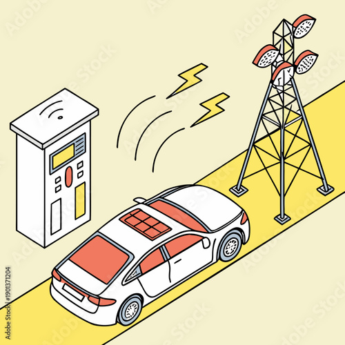 Advanced automotive energy harvesting technology concept, showing regeneration of power for sustainable vehicle systems, vector illustration.