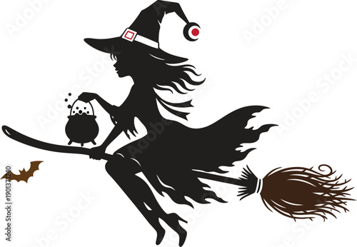 halloween witch on a broom