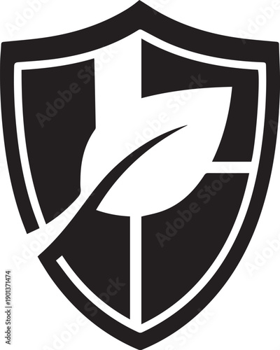 Shield protection icon with stylized leaf inside for nature security concept