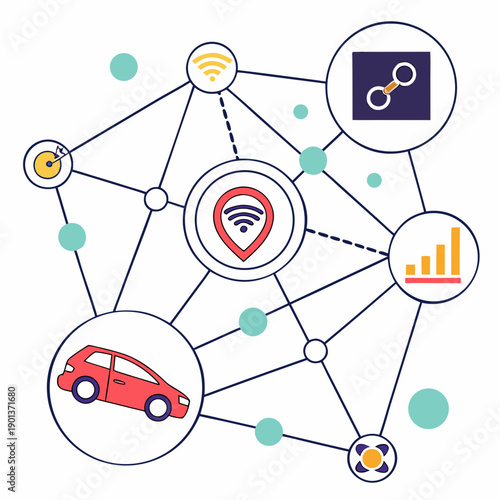 AI-based driver behavior analytics system abstract graphic representing complex data interpretation for intelligent transportation.