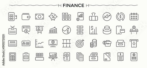 Finance icon pack. Bank icon collection. Containing banking, payment, financial, earning, credit, bank, money and more. Pixel perfect. Vector illustration.