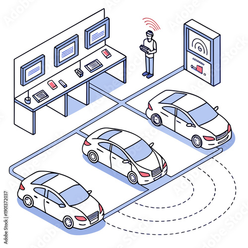 Abstract visualization of autonomous fleet management technology with network connections