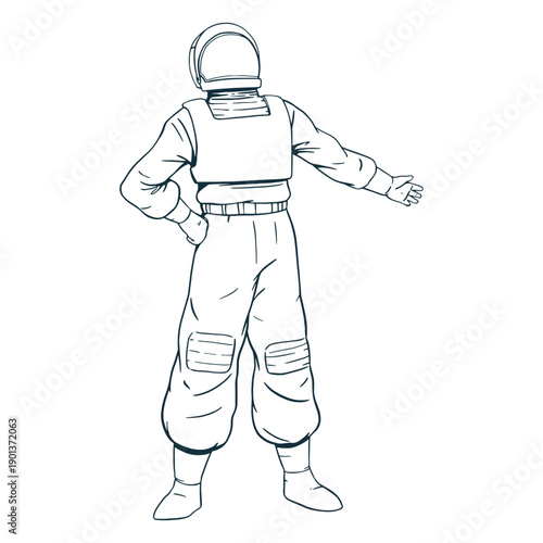 Hand on hip astronaut drawn