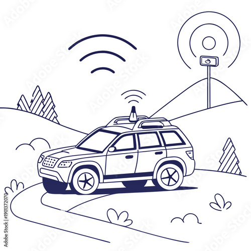 Abstract visualization of autonomous off-road vehicle navigation technology with digital mapping