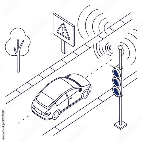 Visualization of an autonomous highway pilot system, depicting advanced technology and road navigation