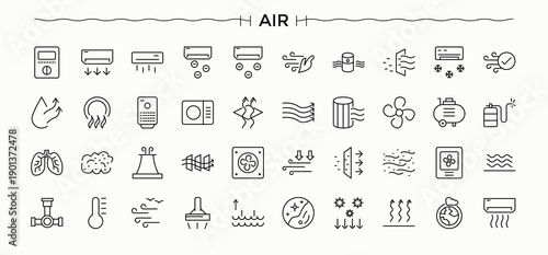 Air line icon set. Flight minimalist icons collection. Transportation line icon set. Vector illustration in modern line style.