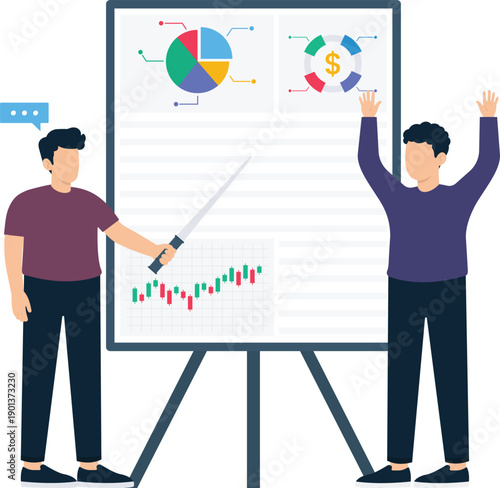 Male shopper holding yellow bag beside large cardboard box containing retail purchase colorful shopping bags delivery service online consumerism flat design