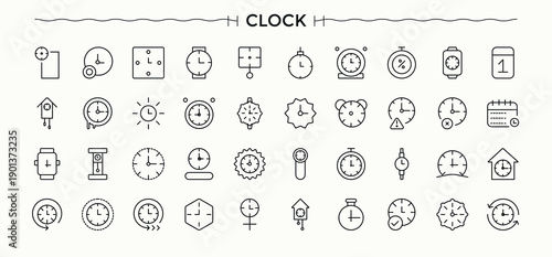 Clock line icon set. Contains outline symbols like alarm, notification, alarm, fire alarm and more. Clock icon. Vector icons collection. Vector artwork and illustration.