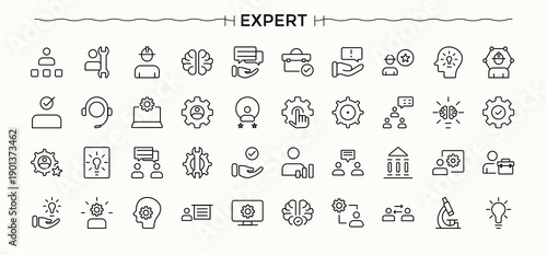 Expert icon pack. Minimal icons collection. Dexterity modern icon set. Featuring expertise, dexterity, talent, competence, qualification and more.