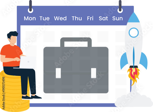 Gift box travel planning holiday surprise passport credit location pin hourglass timer two people searching future flat design vector illustration vacation package reward program