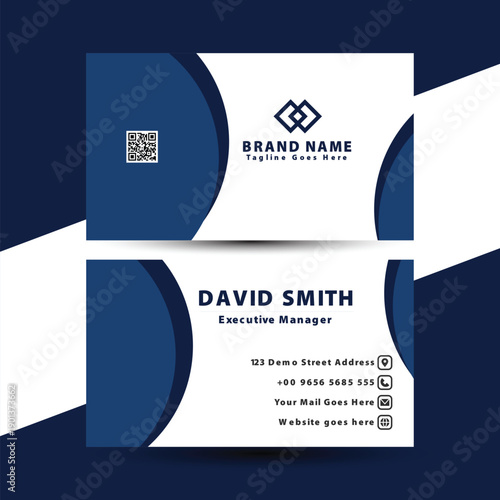 Modern and professional business card design with a clean layout and warm brown color palette.
Business card design with yellow and dark blue color scheme.