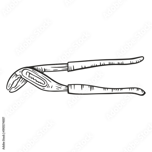 Water pump pliers hand drawn