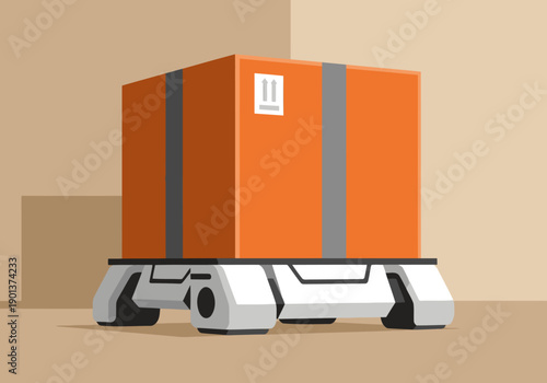 A robotic delivery box moves on wheels, showcasing modern logistics. Clean, bright, and futuristic design. Ideal for tech, automation, and shipping concepts.