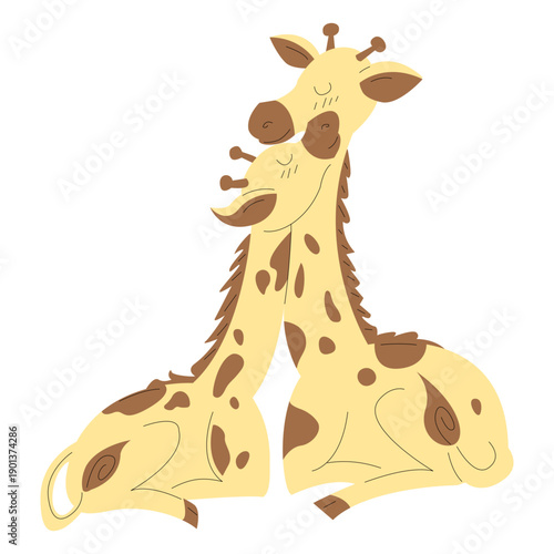 Canvas Print Animals mom and baby giraffe illustration