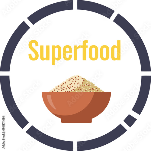 A vibrant graphic showcases fresh basil as a 'Superfood'. A bowl of rice sits beneath a circular badge highlighting healthy eating and nutritional value. Modern, clean design.