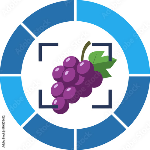 A vibrant nutrition scan graphic showcases purple grapes with detailed vitamin percentages. Clean, modern design for grocery app visuals.