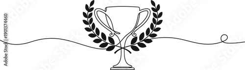 Trophy cup with a laurel wreath vector icon. 