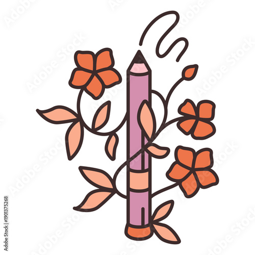 Pencil eyeliner floral illustration