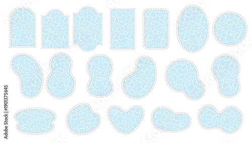 Swimming Pool Shape Set in Top View Vector Style with Blue Water Texture for Landscape Design Architecture Planning Real Estate and Resort Illustration