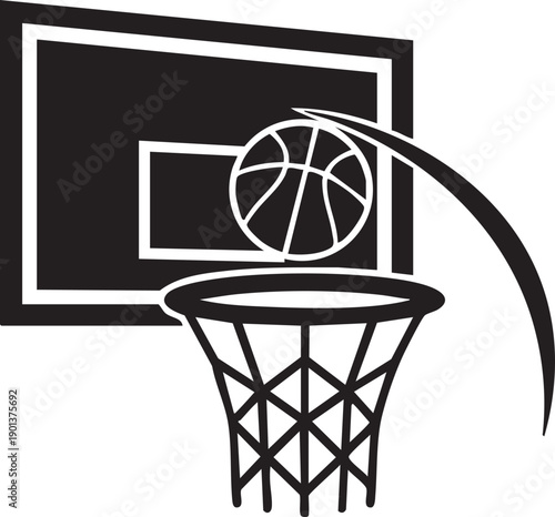Basketball hoop and ball line icon illustration