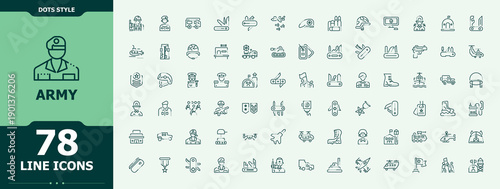 Army icon collection. Navy vector icons collection. Outline icons in linear style. Defense icon set. Editable stroke. Vector collection.