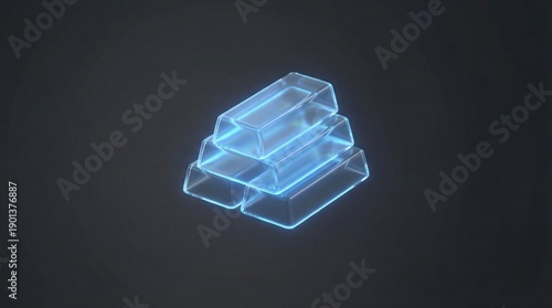 Glowing blue transparent glass or crystal blocks stacked in a pyramid shape