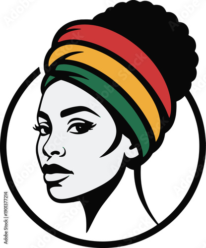 A stylized portrait celebrating black history month with a woman in a headwrap