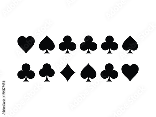 Playing card suit symbols: hearts, diamonds, clubs, and spades in black