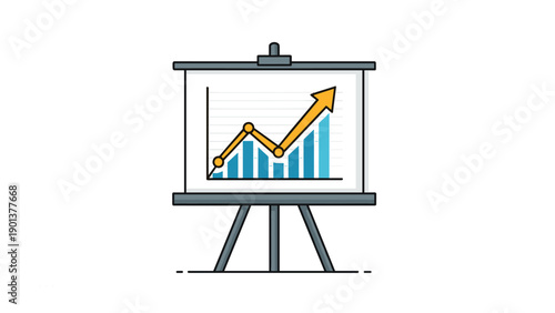 Presentation easel board featuring a rising bar graph and upward arrow symbolizes financial business growth and success.