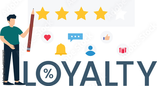 Customer loyalty program star rating feedback system marketing strategy digital concept user experience reward program business success flat design online review