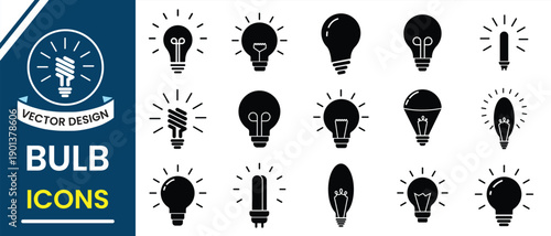 Silhouette of Light bulb icon vector set. Outline icon of electric bulb symbol, modern, energy, creative idea, innovation and think solution sign. Vector illustration.